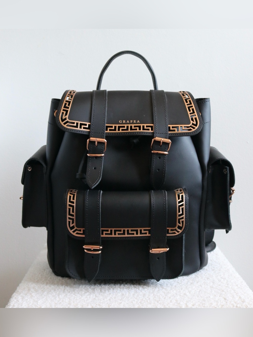 Grafea Greek Hari II Backpack Black Rose Gold Genuine Leather